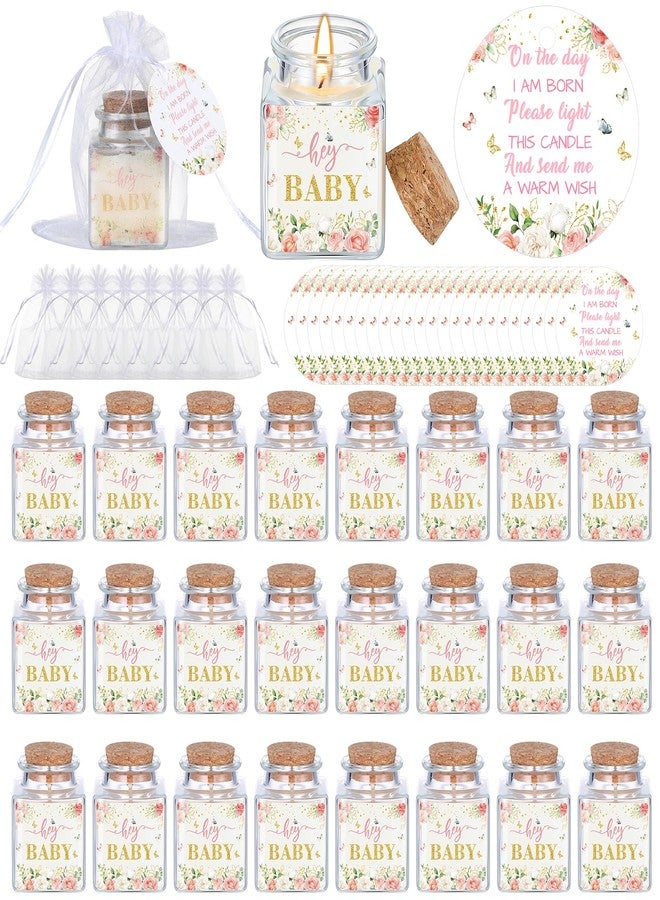 Reallnaive 24 Sets Baby Shower Candle Favors for Guests Including 1.5oz Unscented Jar Candles with Thank Tags and Return Gift Bags for Boy Girl Baby Shower Neutral Gender Reveal Party (Pink, Floral) - Image 1